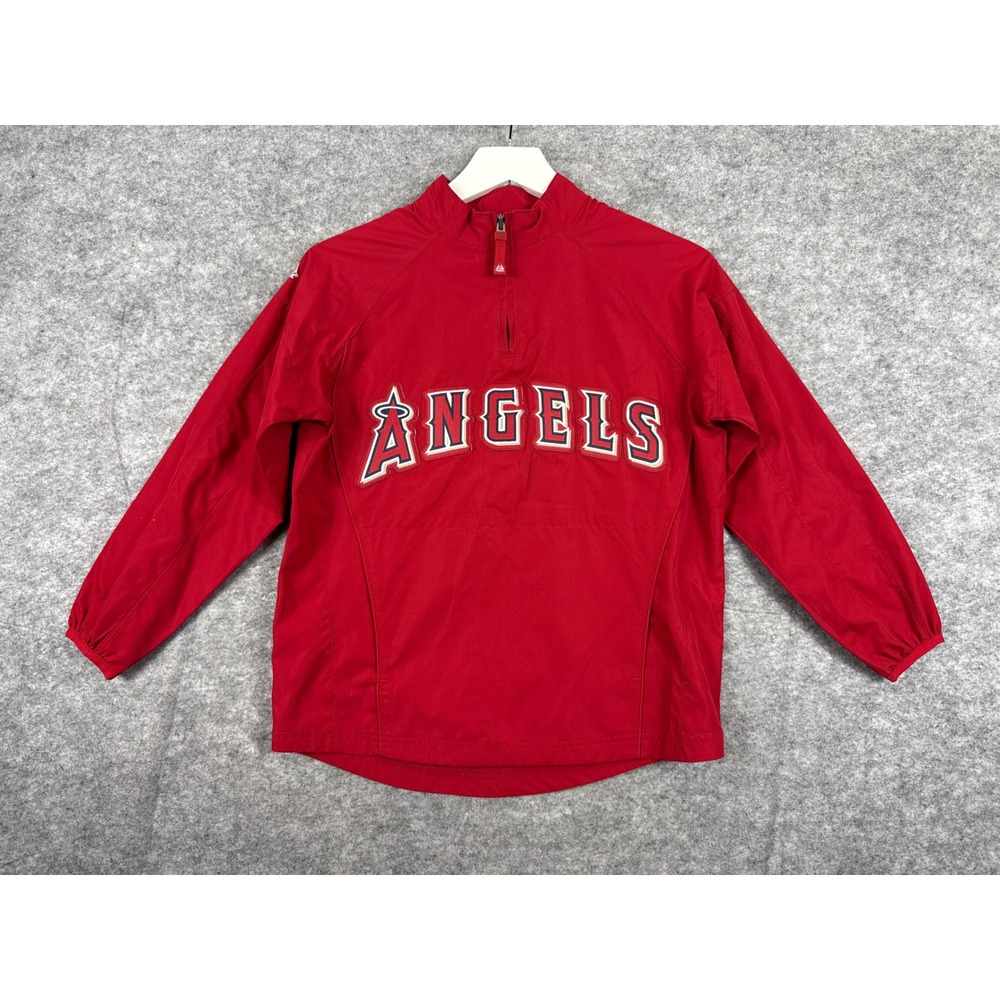 Majestic MLB Los‎ Angeles Angels Quarter Zip Windbreaker Pullover Red kids Small